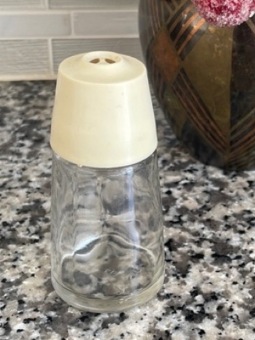 Vintage Glass Herb or Cheese Shaker with Cream Lid